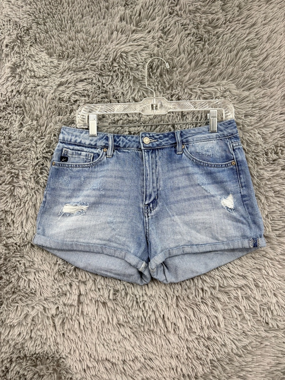 KanCan Denim Shorts Womens Medium Estilo Cuffed Hem Distressed Medium Wash
